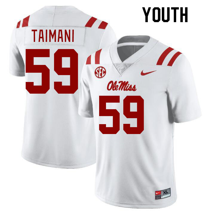 Youth #59 Mana Taimani Ole Miss Rebels College Football Jerseyes Stitched Sale-White - Click Image to Close